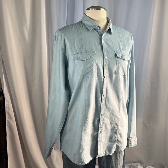 Calvin Klein Body Fit blue collared button down roll tab long sleeves shirt L - Picture 2 of 11